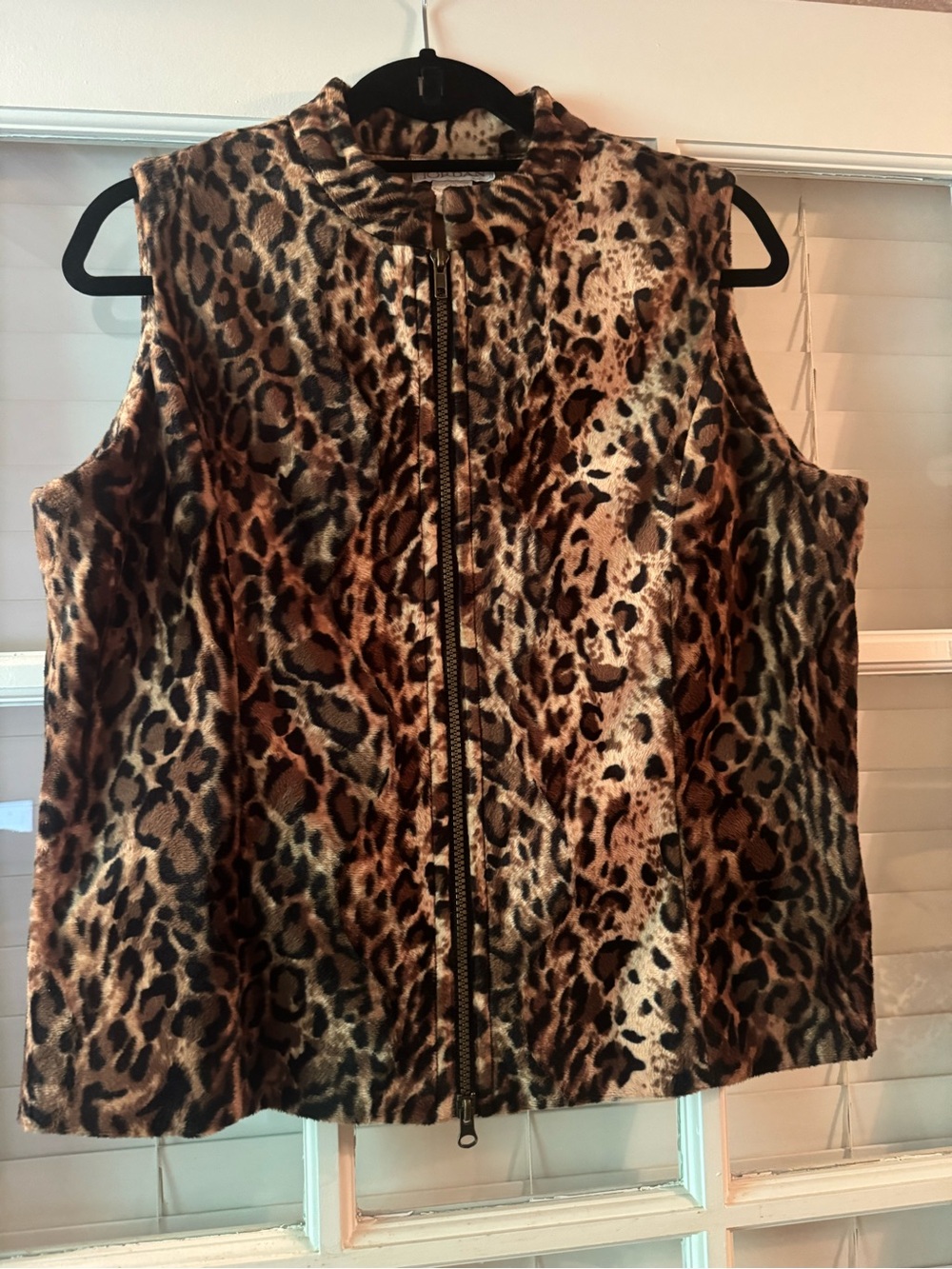 Leopard Print Zip Front Sleeveless Vest - Brown/Black